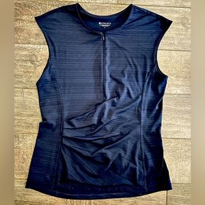 Athleta Pacifica Wrap Front Tank Zip Ruched Rash Guard, Navy, Size L, 292934